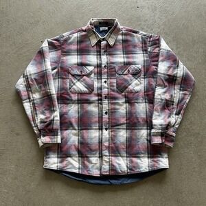 Vintage 70s Fieldmaster Flannel Jacket Size XL Tall Red Blue Plaid Shacket USA